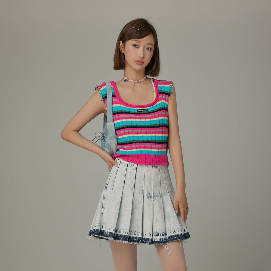 CHUU Rainbow Frayed Sleeveless Knit Top