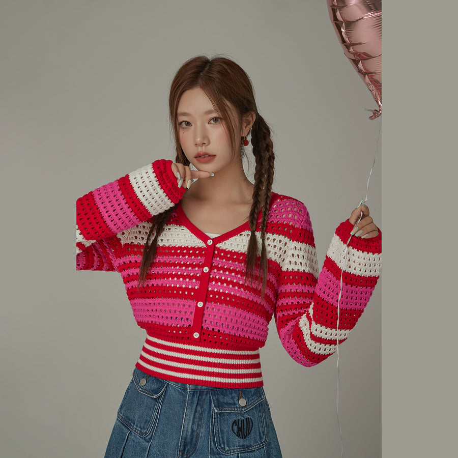 CHUU Button Stripe Color Knit Sweater