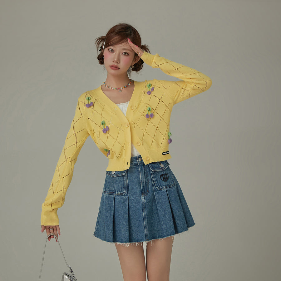 CHUU Argyle Knit Cherry Button Cardigan