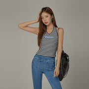 Logo Halter Neck Color Stripe Sleeveless Top