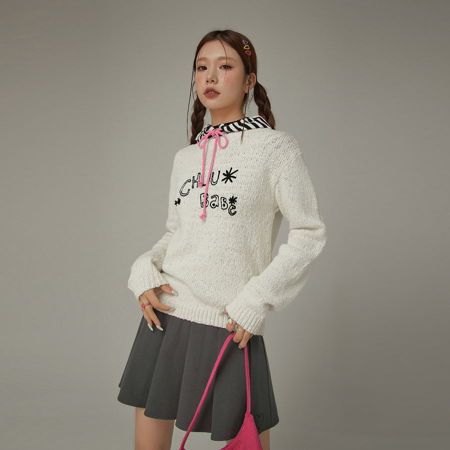 CHUU Macaron Color Logo Knit Sweater