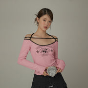 Chest Strings Long Sleeves Top