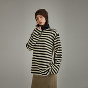 High Neck Half Zip Stripe Sweater