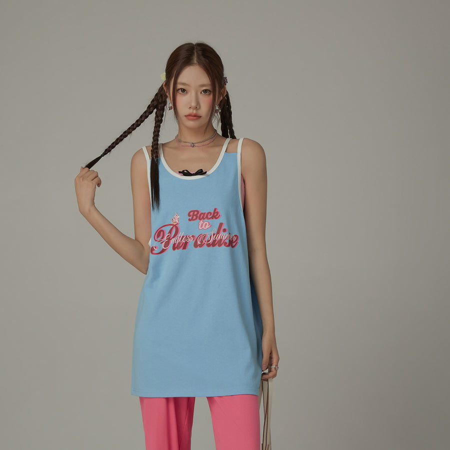 CHUU Back To Paradise Colorblocked Letter Printed Sleeveless T-Shirt