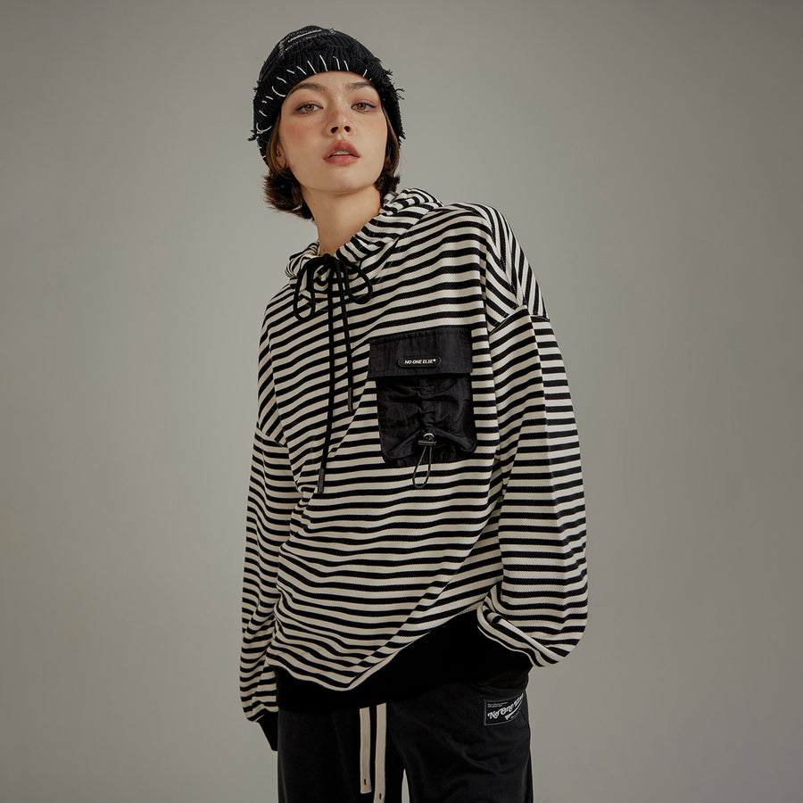 CHUU Striped Pocket Drawstring Hoodie