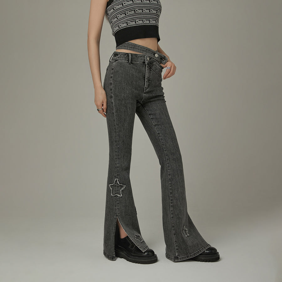 CHUU Star Slit Bootcut Denim Jeans