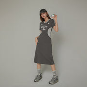 Color Matching Sporty Long Dress