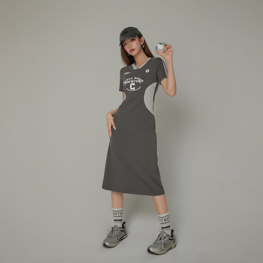 CHUU Color Matching Sporty Long Dress