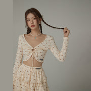 Flower Eyelet Key Hole Cardigan Top