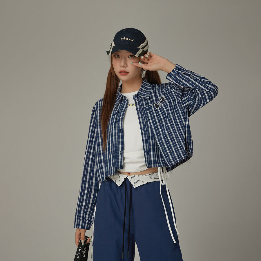 CHUU Checked Loose Fit Raw Hem Shirt