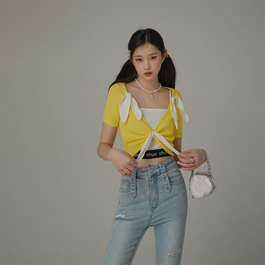 CHUU Ribbon Crop Knit Top