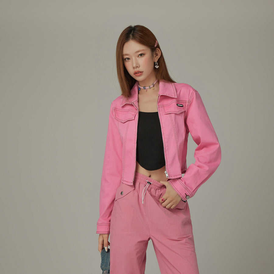 CHUU Color Zip-Up Denim Jacket