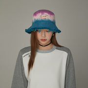 Rainbow Logo Gradient Raw Hem Bucket Hat