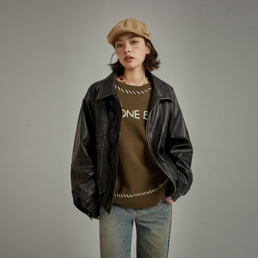 CHUU Leather Back Logo Jacket