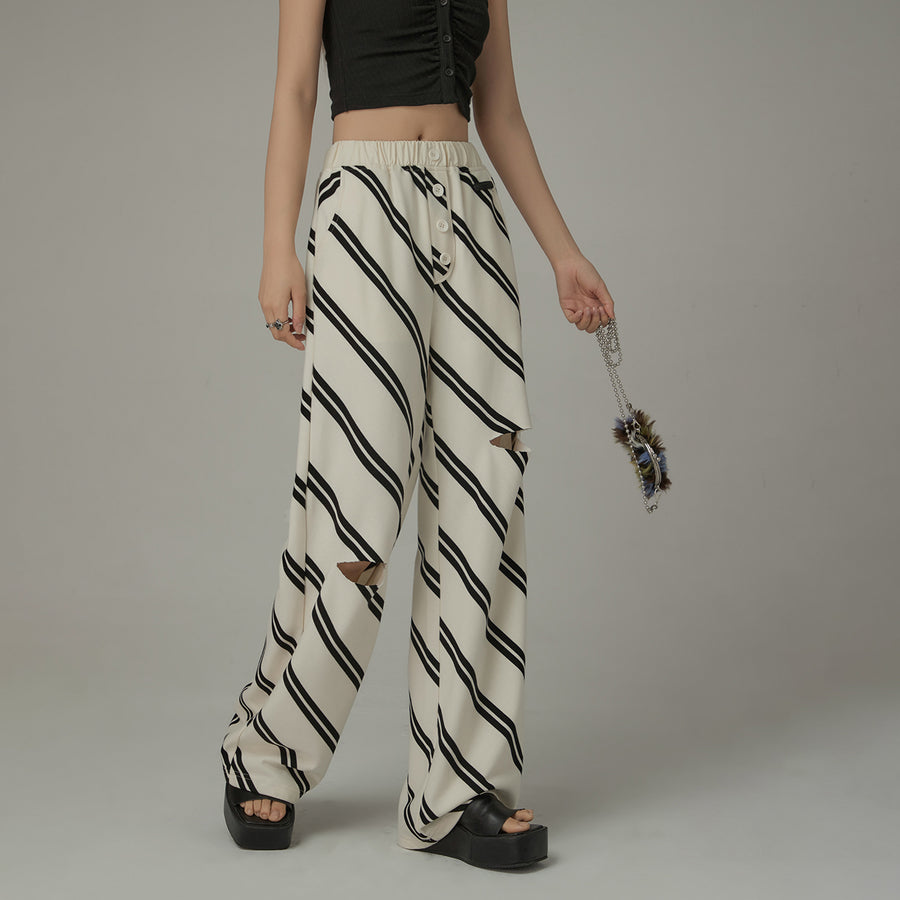 CHUU Diagonal Striped Leg Slits Training Wide Pants