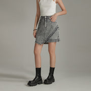 Unbalanced High Waist Denim Mini Skirt