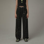 Paint Splatter Cotton Straight Pants