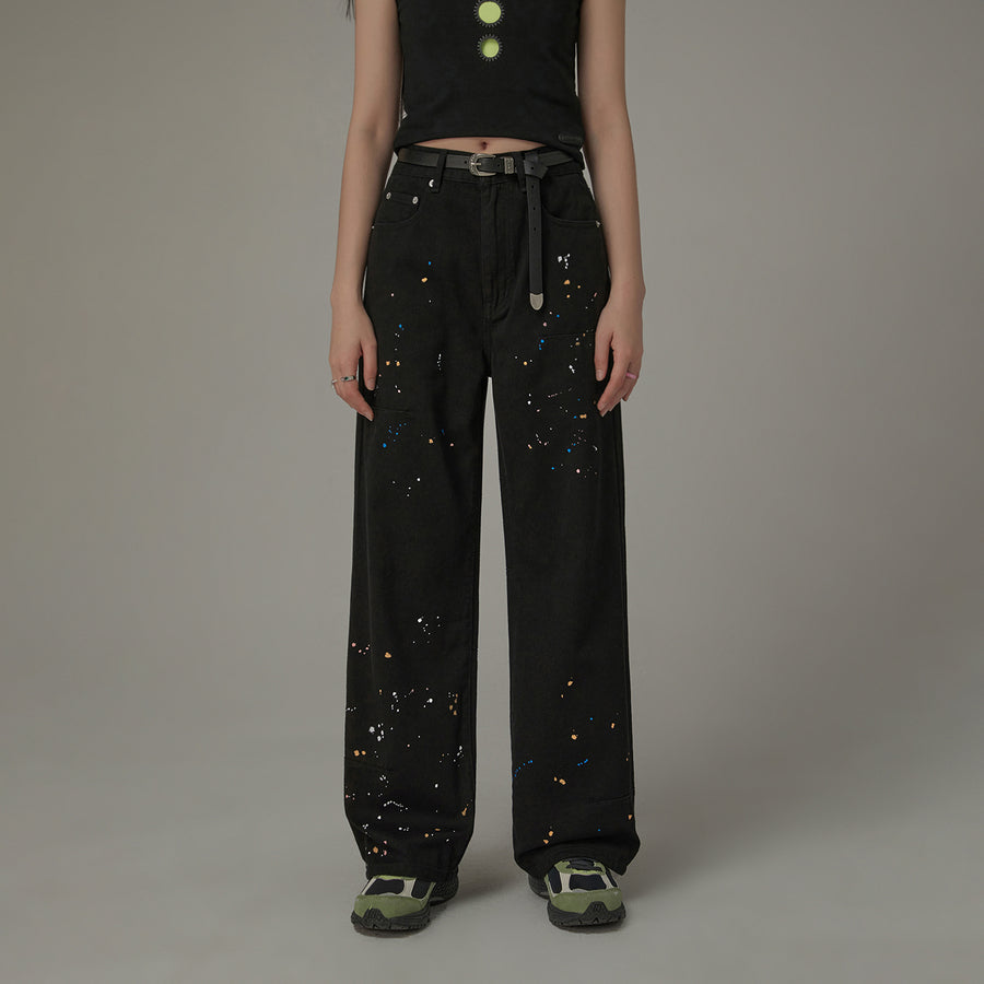 CHUU Paint Splatter Cotton Straight Pants