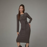 Shirring String Knit Long Dress