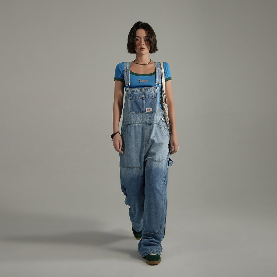 CHUU Washed Denim Suspender Jumpsuit