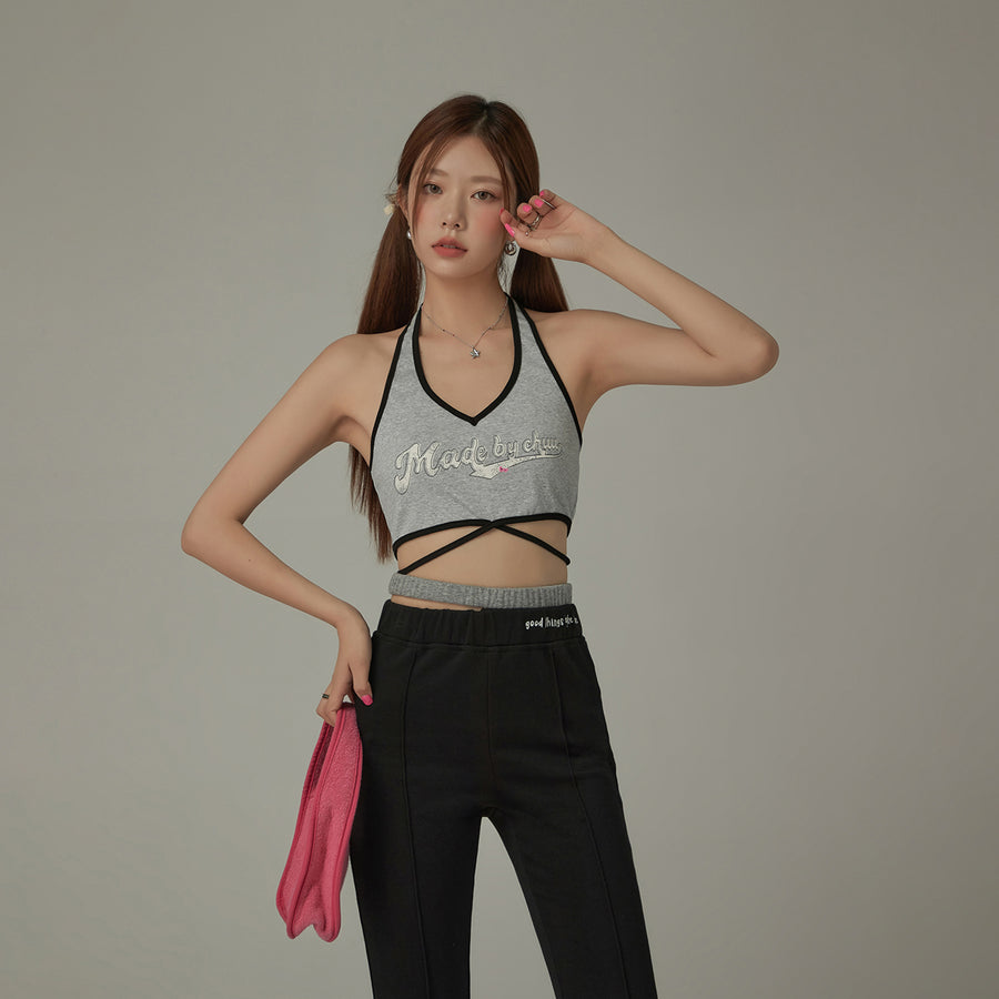 CHUU Logo Halter Criss Cross Sleeveless Top