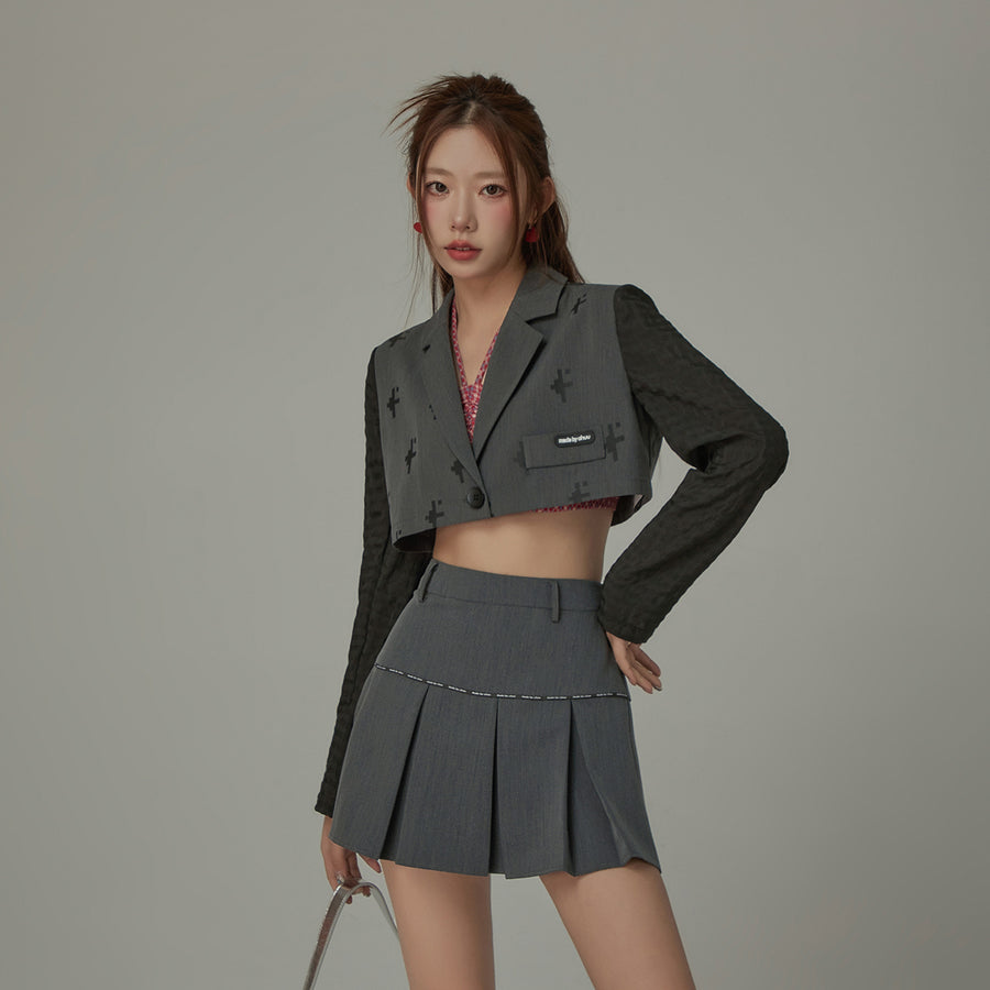 CHUU Pixel Print One-Button Cropped Jacket