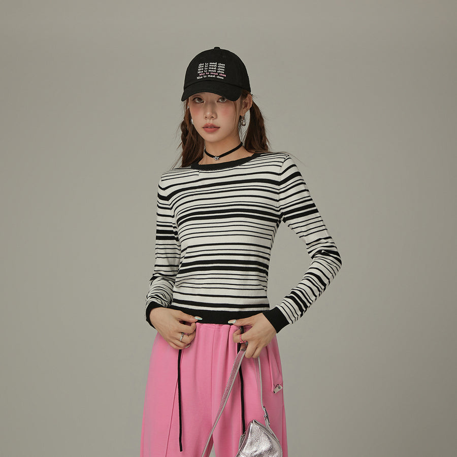 CHUU Slim Stripe Knit Top