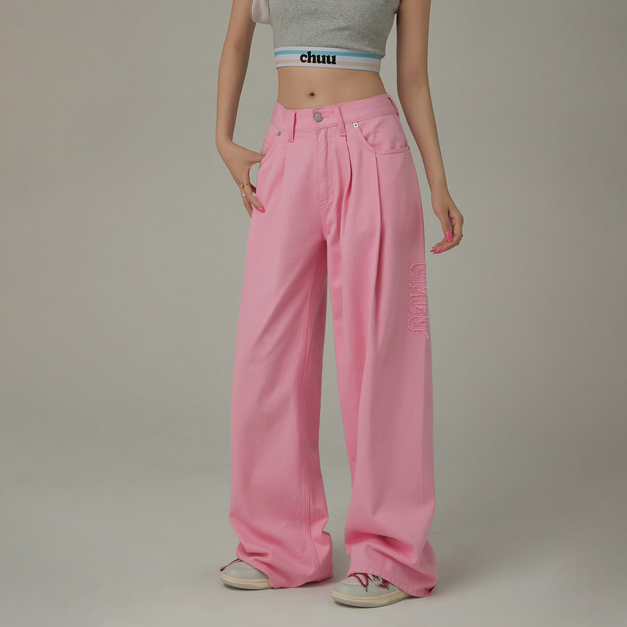 CHUU Logo Long Wide Baggy Color Pants