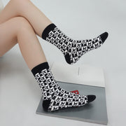 Star Pattern Contrasting Colors High Socks