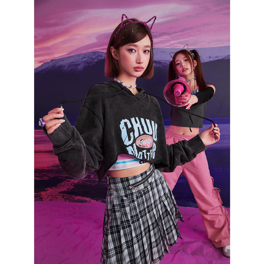 CHUU Size Doesnt Matter Vintage Crop Hoodie