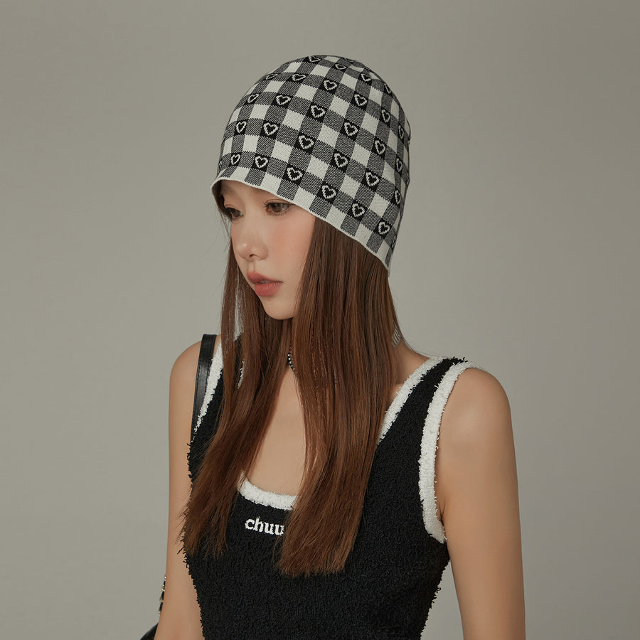 CHUU Check Heart Beanie