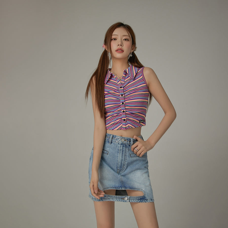 CHUU Rainbow Polo Neck Slim Crop Sleeveless Top