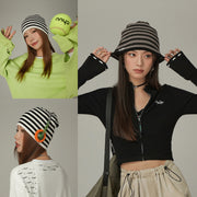 Waffle Knit Striped Beanie