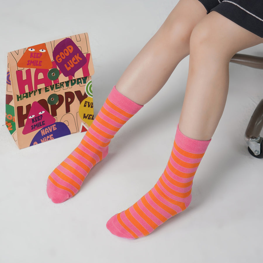 CHUU Striped Knit Logo High Socks