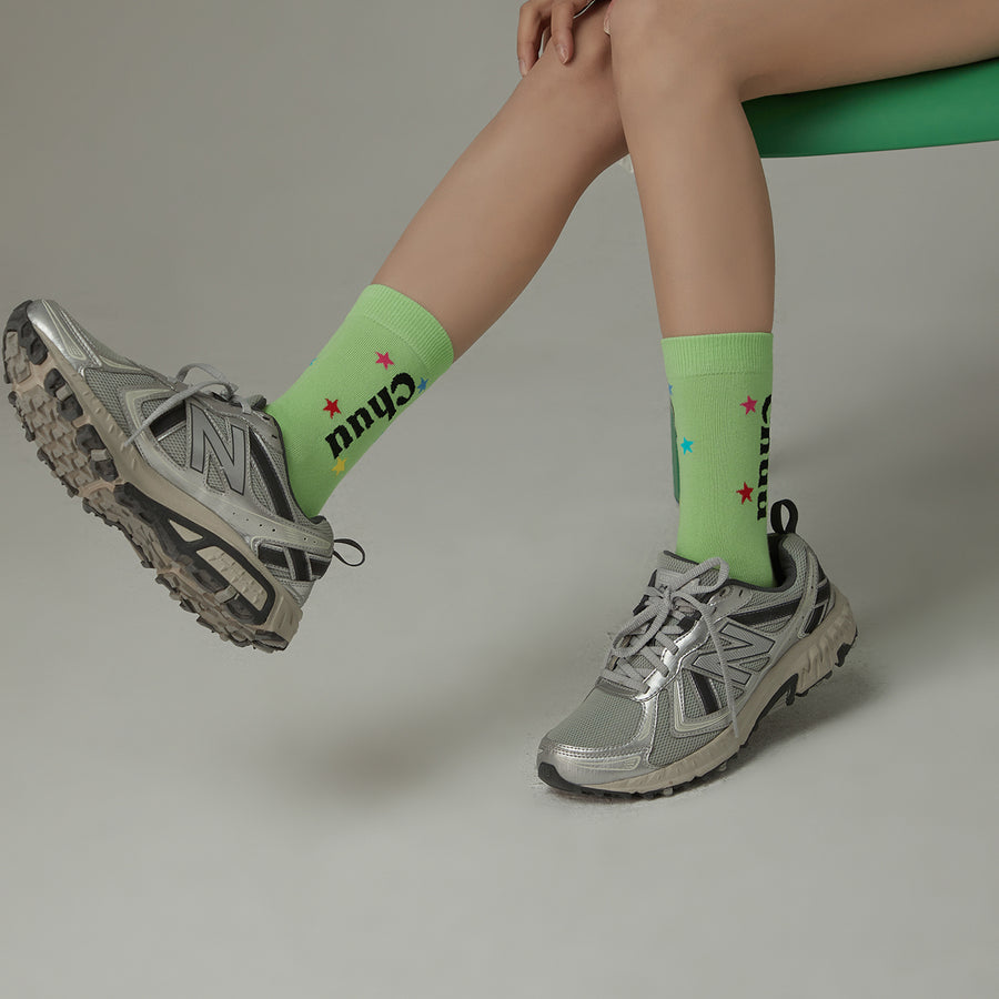 CHUU Chuu Lettering Colorful Star High Socks
