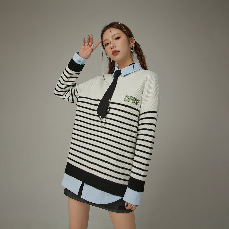 CHUU Stripe Long Sleeve Knit Sweater