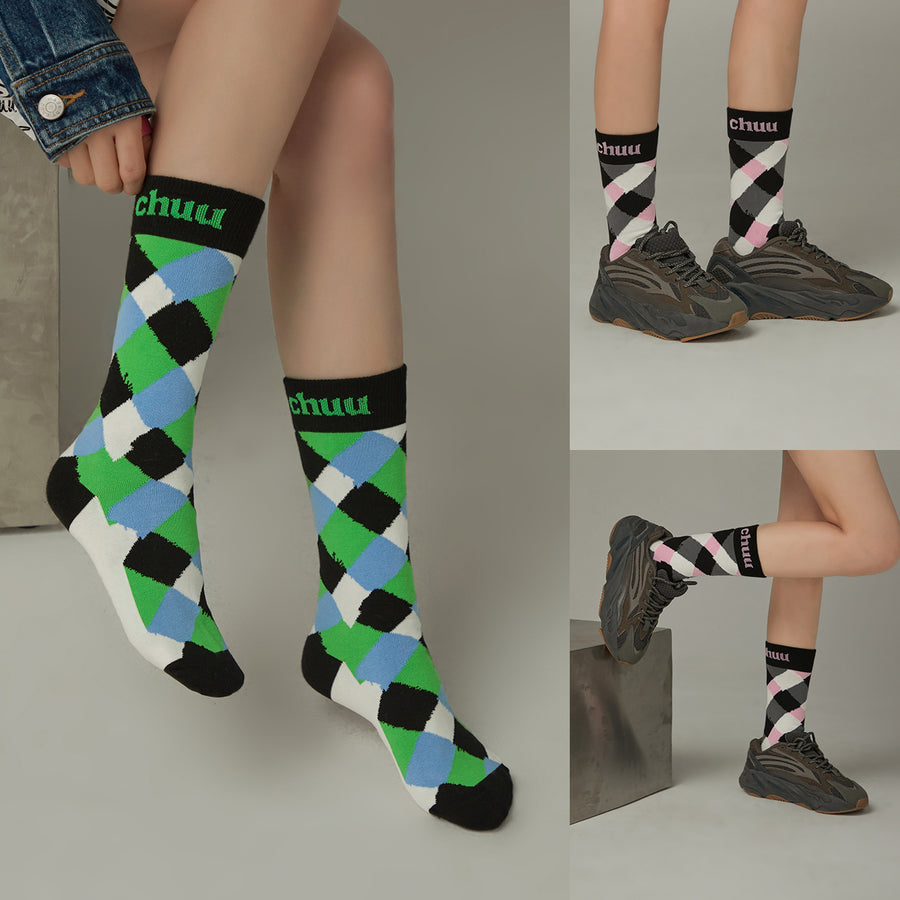 CHUU Check Color Matching Socks