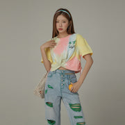 Tie-Dye Printed Short Sleeve Round Neck T-Shirt