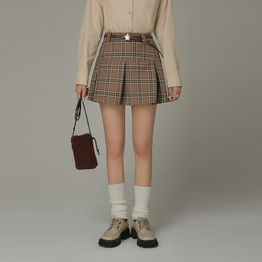 CHUU Check Pleated Preppy Mini Skirt