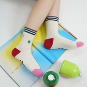 Floral Button Color Button High Socks