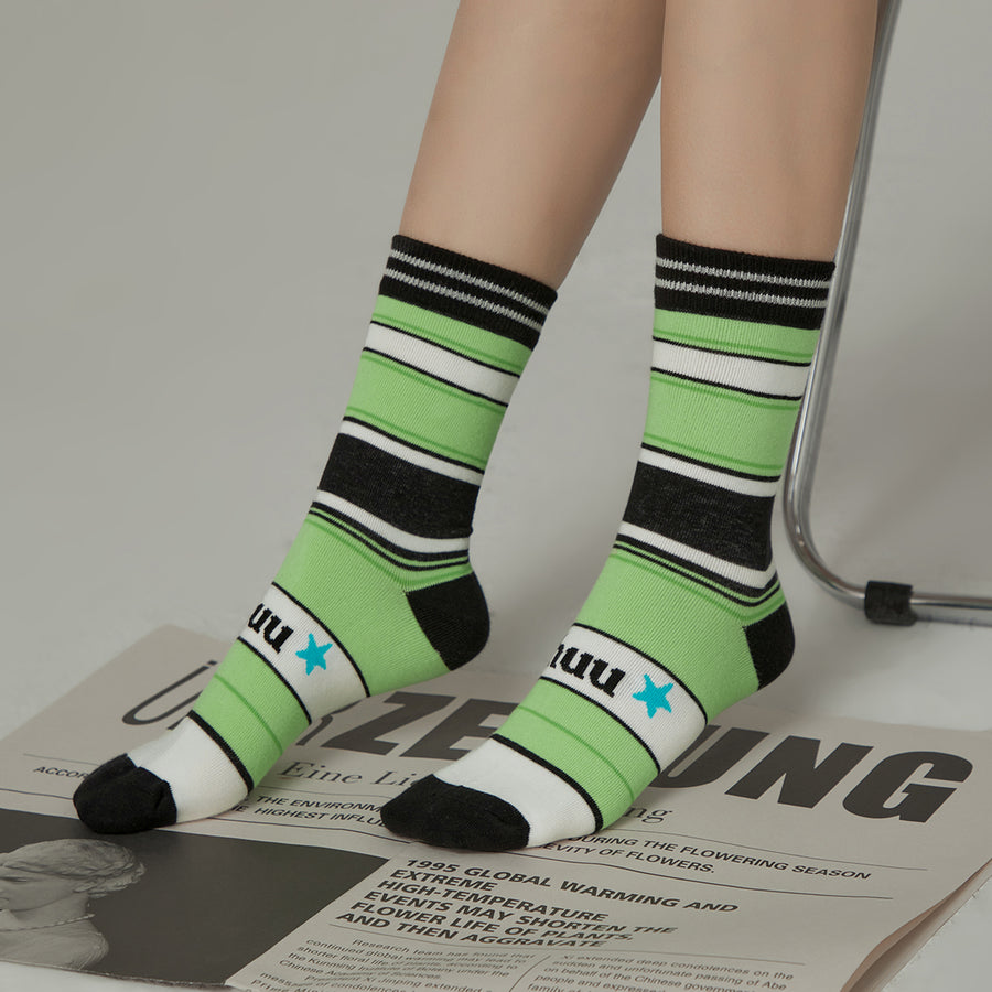 CHUU Chuu Lettering Multi Color Striped High Socks