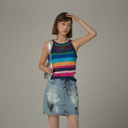 Rainbow Knit Side Slit Sleeveless Top