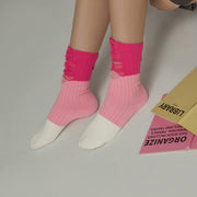Cherry Color Distressed High Socks