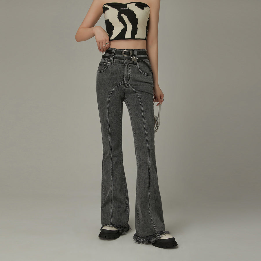 CHUU Frayed Hem Bootcut Denim Jeans