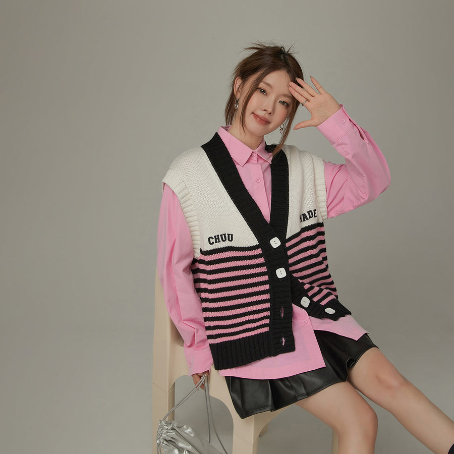 CHUU Multi Color Stripe Sleeveless Knit Vest