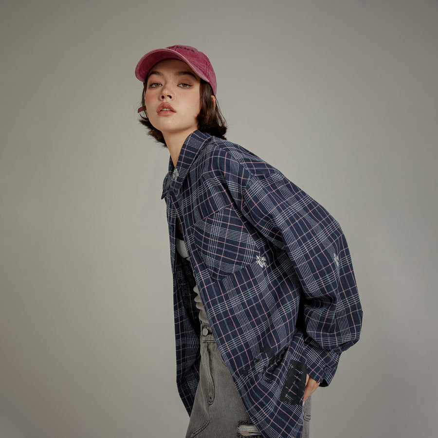 CHUU Back Logo Checked Loose Fit Shirt