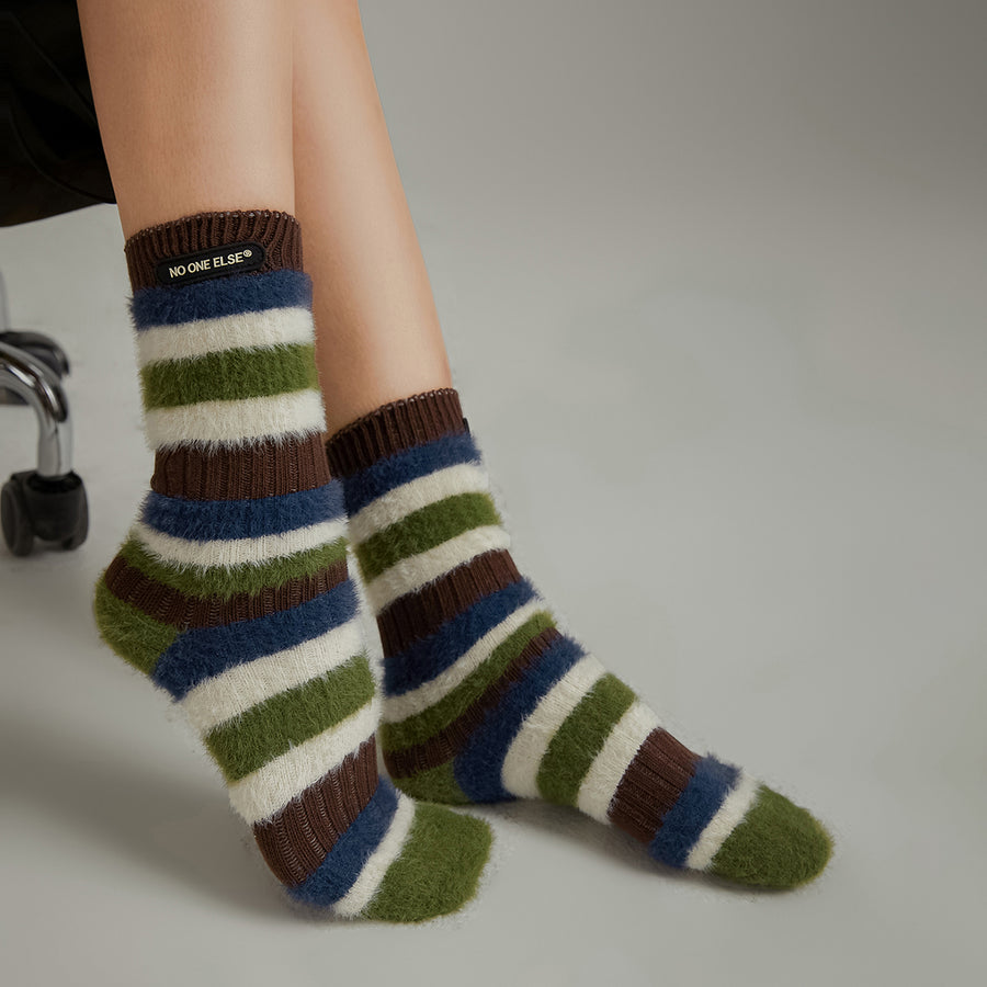 CHUU Multi-Color Striped High Fuzzy Socks