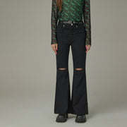 Slit Slim Layered Belt Loops Bootcut Pants