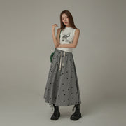 String Heart Check Long Skirt