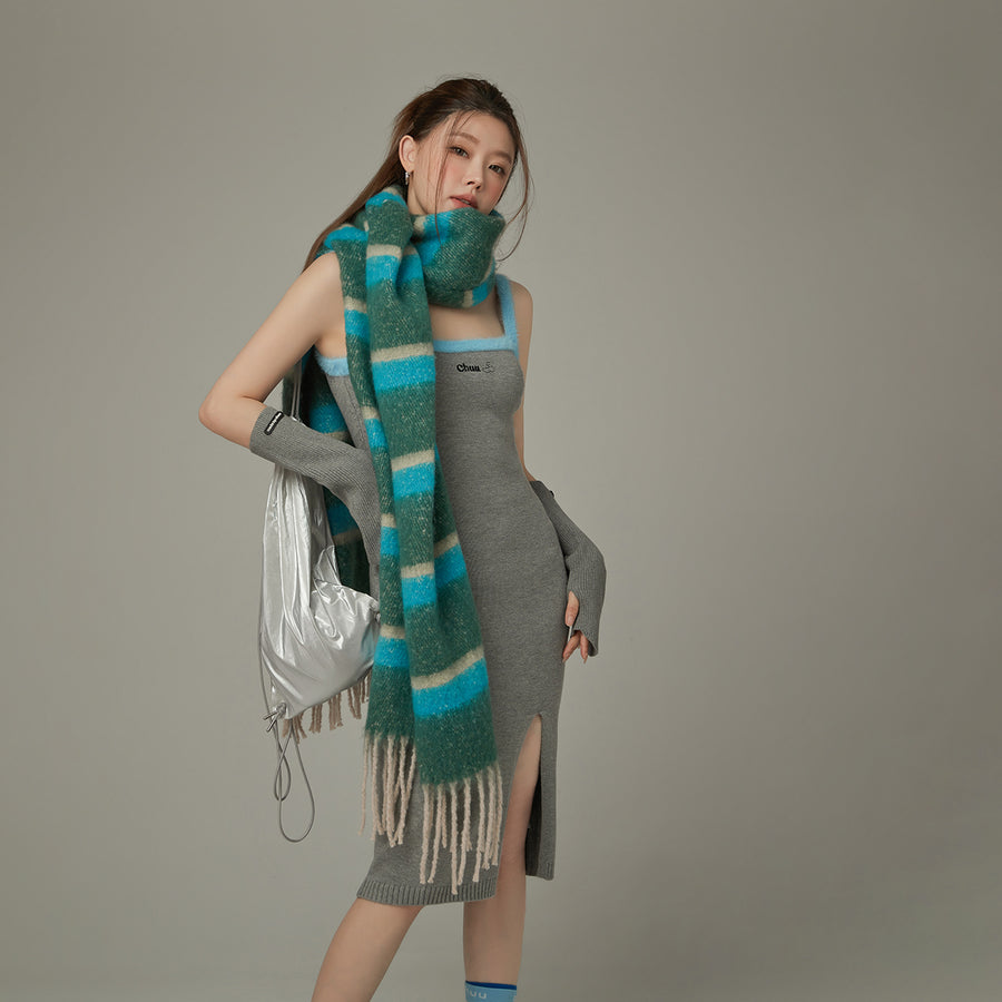 CHUU Striped Fringe Muffler